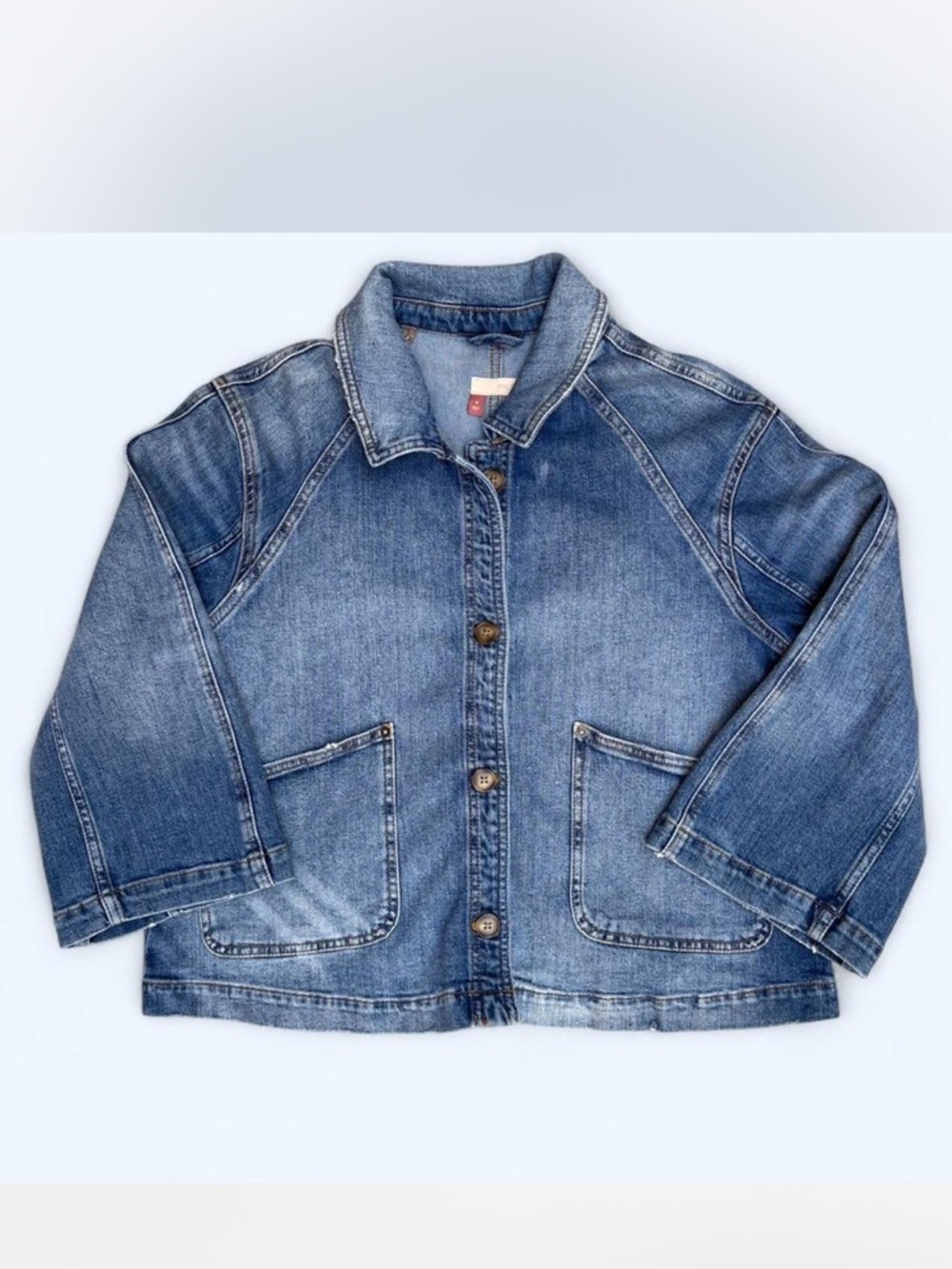 Anthropologie Pilcro boxy light blue denim jacket Minimalist classic spring M - Picture 3 of 8